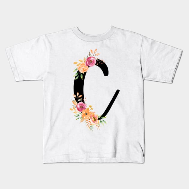 Letter C With Autumn Floral Wreath Kids T-Shirt by NatureGlow